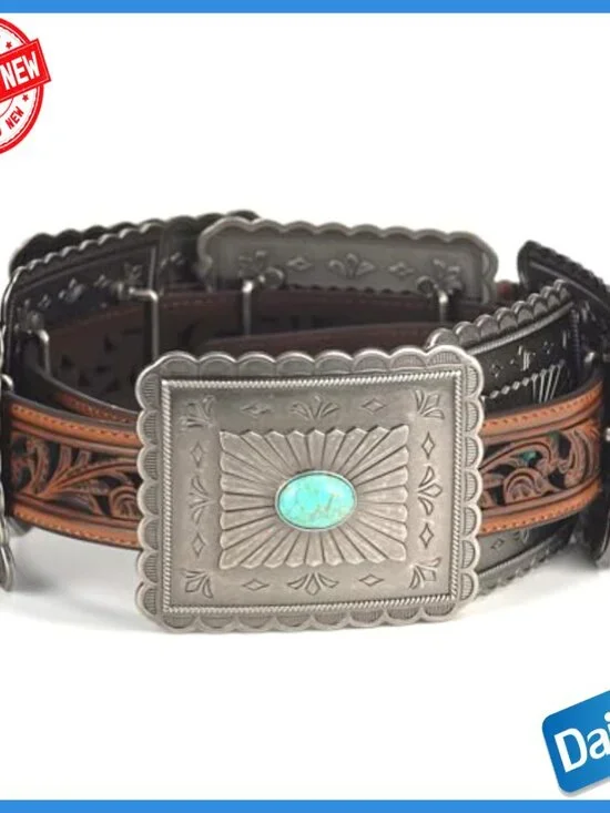 Leather Western Belt with Concho Buckle, Size Small, 1.5" Width - Picture 3 of 7